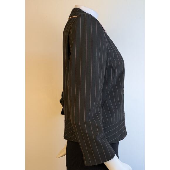 Elliott Lauren Blazer 6 Dark Gray Pink Pinstripe Cropped 3/4 Sleeve USA VTG - Picture 4 of 10